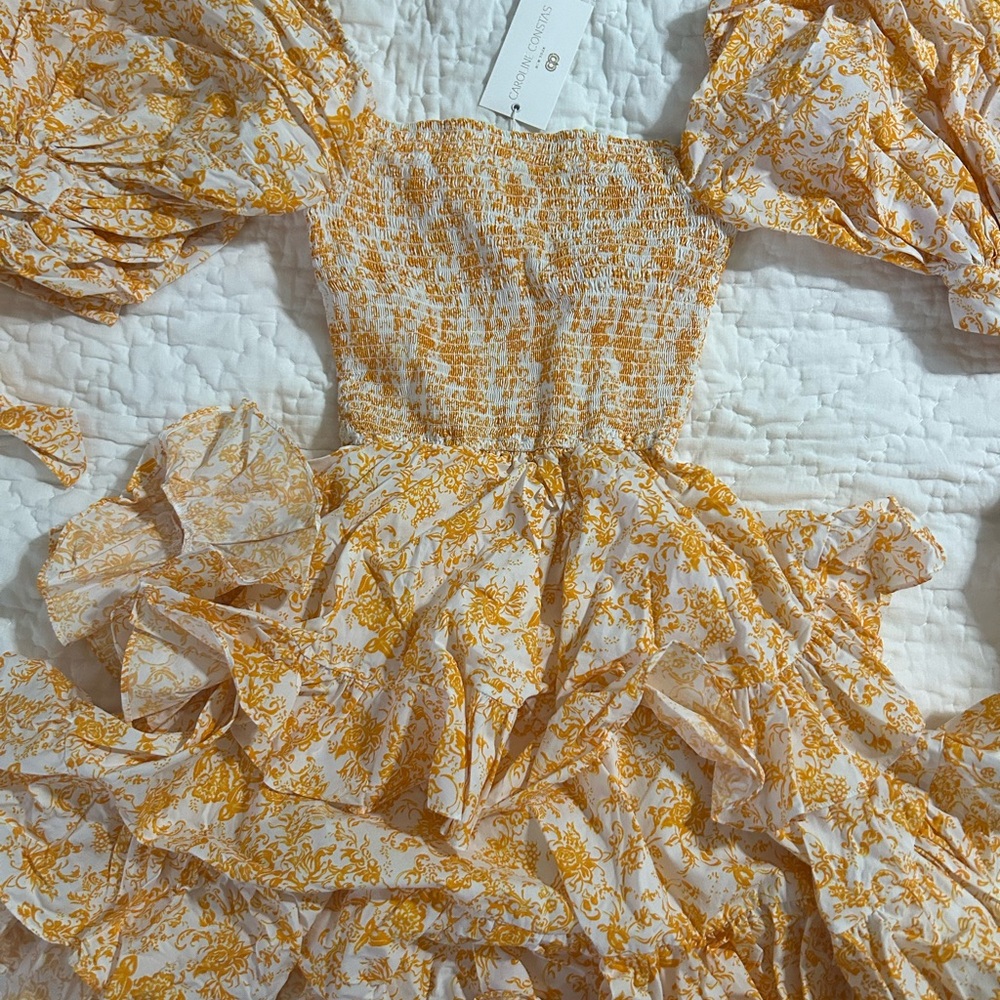 Caroline Constas Orange and White Floral Ruffled Dress - Picture 2 of 4